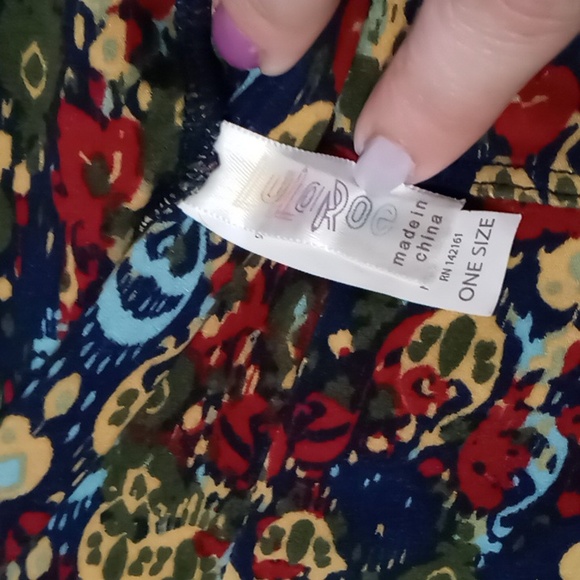 LuLaRoe Dark Blue w Bright Color Patterned Leggings One Size - Picture 5 of 5